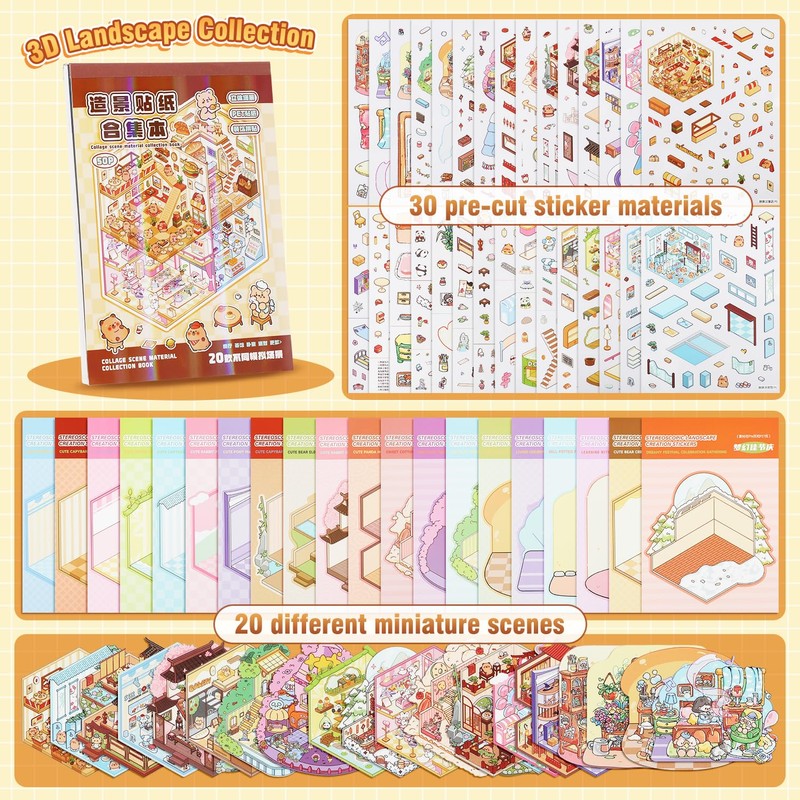 KIPEREE 20 Sets DIY 3D Scene Sticker Book – Creative