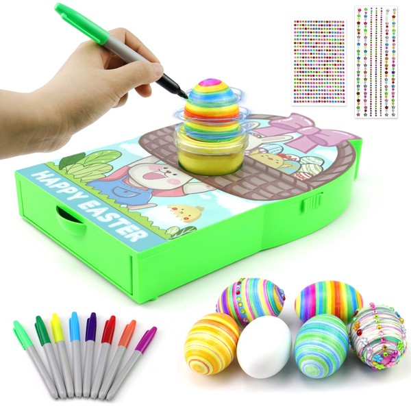 Motorized Easter Egg Decorator Kit - Easter Egg Spinner Decorating Kit Easter DIY Eggs Spin Machine with 6 Eggs and 8 Colorful Markers for Adults Kids Boys Girls