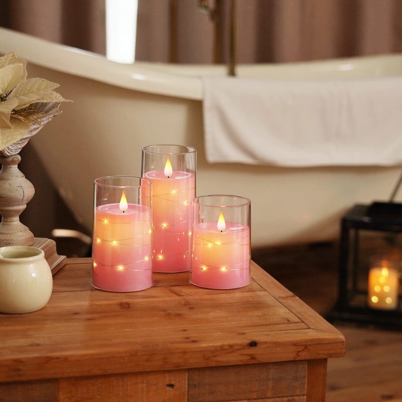 Homemory Flickering Flameless Candles with String Lights, Battery Operated Candles,