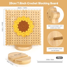Reessy Crochet Blocking Board and Pins, 7.8 inch Blocking Board for Crochet, Cookie Pattern Granny Square Blocking Board Small, Wooden Crochet Blocking Board for Granny Squares, Lace