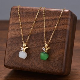 Auspicious Cat's Eye Christmas Titanium Necklace for Women - Non-Fading LF1064 Free Size/9265-Gold Green 10ea