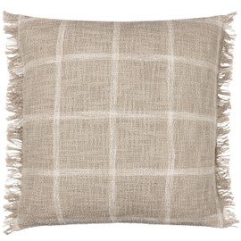 Yard Beni Check Fringed Cushion Cover, 45 x 45 cm (Pack of 1), Stone/Natural