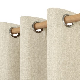 LAMIT Natural Linen Curtains for Bedroom 45 inch Length 2 Panels, Linen Textured Thermal Insulated Curtains Grommet Privacy Burlap Neutral Drapes for Living Room/Farmhouse, W52 x L45, Natural Beige