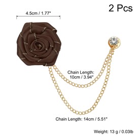 QUARKZMAN Groom Brooches Rose Flower Size 1.77 Inch Fabric Alloy Lapel Pin with Tassel Chain/Suit Button/Gold Trim for Wedding Men Suit Accessories Pack of 2 Brown