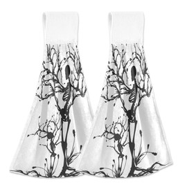 Aslsiy Skull Hanging Kitchen Towels Tree of Life Bathroom Hand Tie Towel Fast Drying Dish Tea Towels for Bath Tabletop Gym Home Decor Set of 2