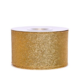 Ribest Gold Glitter Wired Ribbon for Christmas Tree Wreath Decoration Home Décor Gift Wrapping Crafts Sewing, 2 1/2 Inch 10 Yard