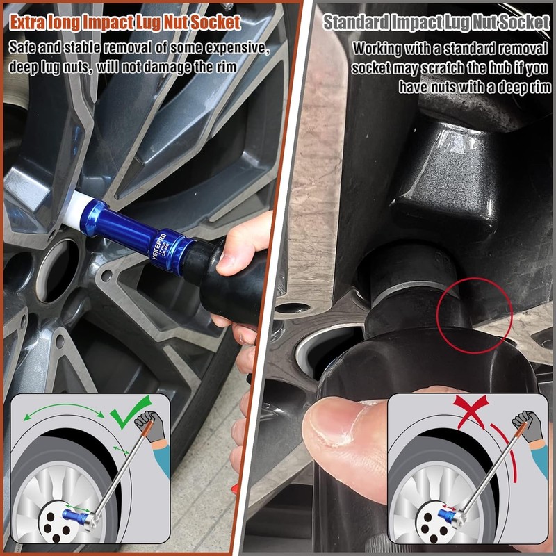 Greywolf 3 pcs Long Wheel Nut Socket Set，1/2 Inch Drive