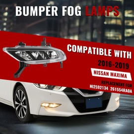 HECASA Left Fog Lights Compatible with 2016-2019 Nissan Maxima Front Bumper Driving Fog Lamp Clear Lens Driver Side Replacement for NI2592134 261554RA0B 261554RA0A