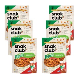 Snak Club Tajin Peanuts, Roasted Nuts with Chili and Lime Seasoning, Mild, Gluten-Free, Kosher Snacks, No Artificial Colors or Flavors, Low Cholesterol, 12 oz Resealable Bags, 6 Pack