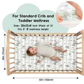 Yoofoss Cot Bed Sheets 140 x 70 cm Fitted Super Soft and Breathable Cot Bed Sheets Cozy Baby Cot Sheets 2 Pack Grey Forest