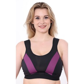 Sports Bra High Impact No Bounce Multiway Crossover Non Wired (34DD, Black Purple)
