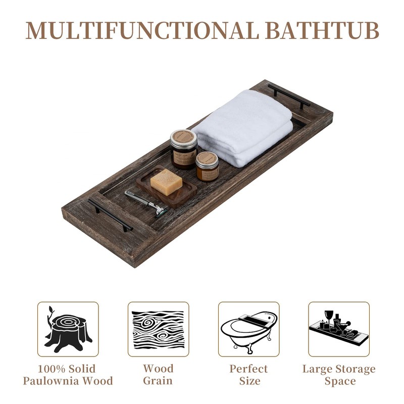 Hanobe Bathtub Tray Bath Caddy: Wood Tub Trays Table Extra