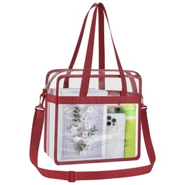 Oraben Clear Bag for Stadium Events 12x6x12 Clear Tote Bag with Removable Strap Transparent Lunch Bag for Work Sports Festival （ Rose red