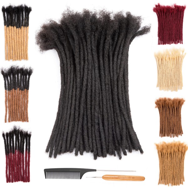 DAIXI 0.4cm and 0.6 0.8cm Thickness Options 8-18 Inch 30 Strands 100% Real Human Hair Dreadlock Extensions for Man/Women Full Head Handmade Permanent loc Extensions Bundles Can Be Dyed Bleached Curled and Twisted including Free Needles and Comb