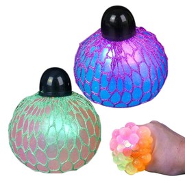 ArtCreativity Light-Up Squeeze Mesh Grape Stress Balls, Pack of 2, LED Squeeze Balls with Glitter, Stress Relief Fidget Sensory Toys for Autistic Children, Gifts, Party Favors, for Kids and Adults