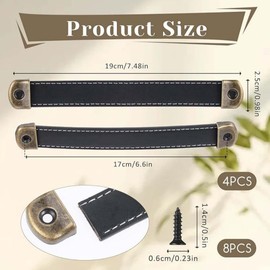 Leather Drawer Pulls, 4PCS Drawer Pull Leather Handle for Briefcase, Suitcase, Wardrobe, and Cabinet (Black)