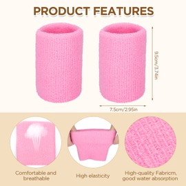 Pink Sports Wristbands, 2 Pieces Elastic Cotton Sweat Bands Wristbands for Men&Women,Absorbent Black Sports Wristbands for Basketball, Baseball,Football,Tennis,Running Sport(8x10cm)
