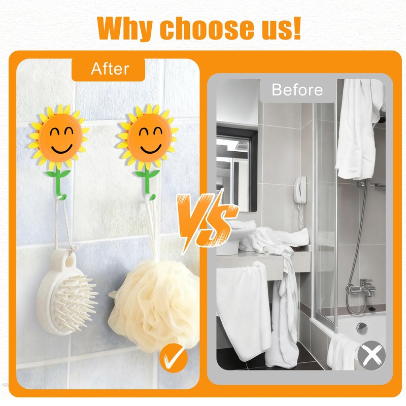Sunflower Retractable Hooks, Strong Self-Adhesive Sticky Hooks, Traceless & Waterproof,