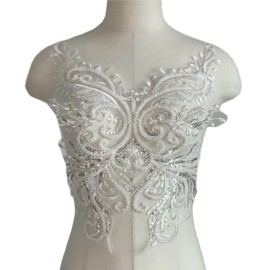 JRYYR White Sequin Appliques, Flower Lace Appliques, Bodice Applique, Beaded Applique for Dresses, Dancewear, Evening Gowns, Apparel and More(White)