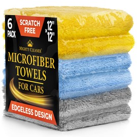 Edgeless Microfiber Towels for Cars – 6pk (12”x12”) - 540 GSM - Super Soft Car Drying, Detailing, Polishing & Buffing – Scratch-Free - Absorbent Microfiber Cleaning Cloths for Cars