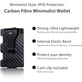 Handsome Brands Carbon Fiber Minimalist Wallet RFID Blocking Slim Card Holder with Cash Clip