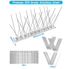June tech Bird Spikes for Pigeons with Stainless Steel Base, 2m Pigeon Spikes for Roofs and Windows. Bird Control Anti Pigeon Spikes Bird Deterrent Set for Crows, Seagulls and Small Birds (2m)