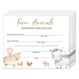 Pet Adoption Certificate, Adopt A Pet Party Favors for Boys Girls Pet Lover, Farm Animals Birthday Party Decorations Supplies, 10 Pack Pet Certificate of Adoption, 22