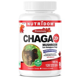 Nutridom Chaga Mushroom 20X Extract Supplement | Provides antioxidant | Non-GMO, Vegan, Free of Gluten, Egg, Wheat, Soy, Corn, and Dairy (120 Vegetable Capsules)