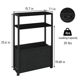 Leomonio Narrow Side Table, Slim End Tables with Fabric Basket, Skinny Table for Small Spaces, Thin Bedside Table for Living Room, Bedroom (1, Ebony Black + Slate Gray)