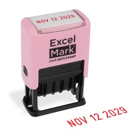 ExcelMark 2445 Date Stamp – Perfect for Shipping, Receiving, Expiration and Due Dates (Red Ink, Pink Mount)