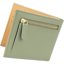RafiCaro Women's Thin Bifold Wallet, Large Capacity, Compact, Thin Wallet, Cowhide Leather, Popular, YKK Zipper, Mini Wallet, green