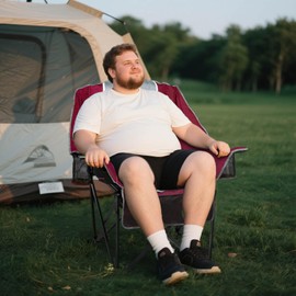 Oversized Camping Chairs Extra Wide 400lbs Capacity, Heavy Duty Folding Outdoor Chair with 2 Cup Holder & Storage Pocket, Padded and Portable Lawn Chair for Adults, Camp, Fishing, Tailgating, Picnic