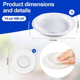 Hushee 6 Pcs Adaptive Utensils Spill Proof Scoop Plate 9.2" Adaptive Self Feeding Dinnerware with Suction Base for Elderly Disabled Handicapped Adults from Parkinson's Dementia Stroke
