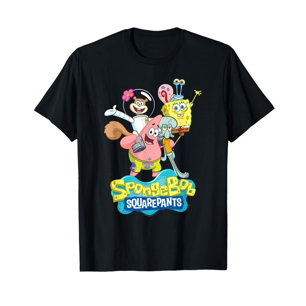 SpongeBob SquarePants Sandy Patrick Gary and Squidward T-Shirt, black