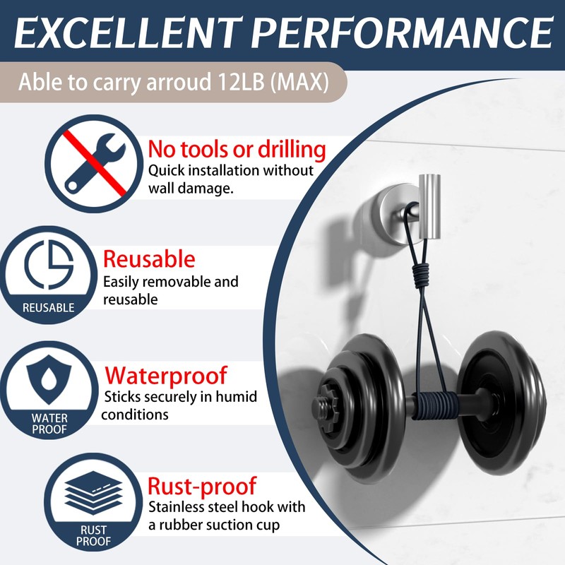 Ycxz Suction Cup Hooks for Shower,Bathroom,Kitchen,Window,Glass Door,Mirror,Tile,15LB Heavy Duty No-Drill