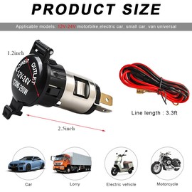 MUQIDA - Encendedor de cigarrillos de coche, enchufe hembra impermeable de 12 V/24 V con cable de extensión, receptáculo de encendedor de cigarrillos de vehículo para ATV, motocicleta, barco marino