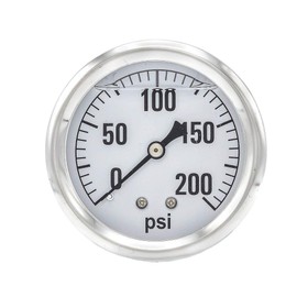PIC Gauges AG-202L-254G 0-200 PSI Pressure Gauge, 2 1/2"" Dial, 1/4"" Male NPT Connection, Center Back Mount, Single Scale, Glycerin Filled, Stainless Steel Case/Bezel, Brass Internals & Plastic Lens"