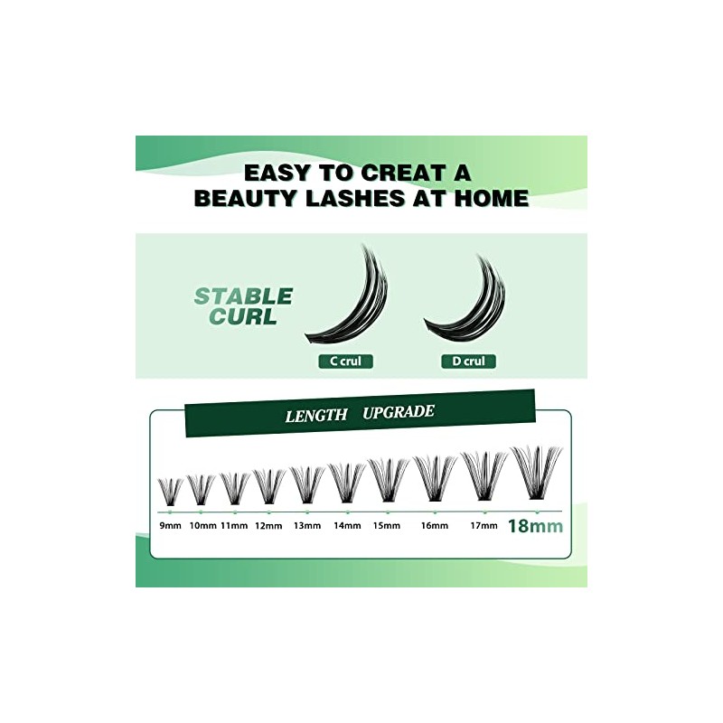 KEYYOU Lash Clusters 300Pcs Pestañas Individuales 40D 0.07D Curl 9-18MMIX
