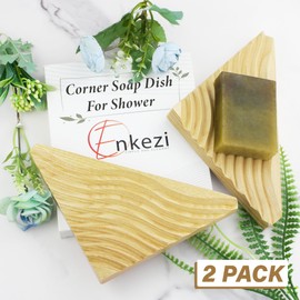 Corner soap Dish for Shower (2 Pack)- Corner Wooden Soap Dish for Shower Bathroom, Kitchen, Bathtub, Airbnb- Food-Grade Mineral Oil Finish - Teak Finish