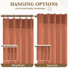 CAPALOCA Linen Pinch Pleated Curtains Semi Sheer Curtains 108 Inches Long Light Filtering Curtains for Living Room Pinch Pleated Sheer Curtains with Hooks 2 Panels，40" W x 108" L,Orange