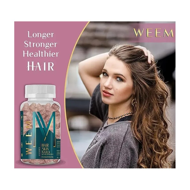 Weem Cabello, Piel Y Uñas 60 Gummies Con Biotina Frambuesa