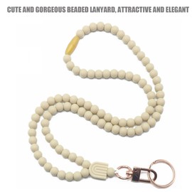 TOHERVIE Lanyards for ID Badges Holder Keys, Women Cute Teacher Lanyard Soft Silicone Beaded Neck Lanyard for Key Chain Cruise Ship Cards for School Office Work Nurse (Beige)
