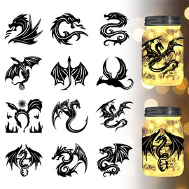 GLOBLELAND 12 Pieces Dragon Silhouette Glass Stickers, Plastic Silhouette Wall Stickers, Lantern Glass Stickers, Window Lamp Stickers, Glass Stickers, Decorations, Art Wall, Home Decoration