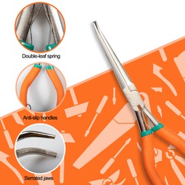 SPEEDWOX Long Reach Needle Nose Pliers 7 Inches with Teeth Mini Extra Long Nose Pliers for Hard to Reach Narrow Spaces Needle Remover Pliers with Anti-Loss Lanyard (Curved Tips, Curved Handle)