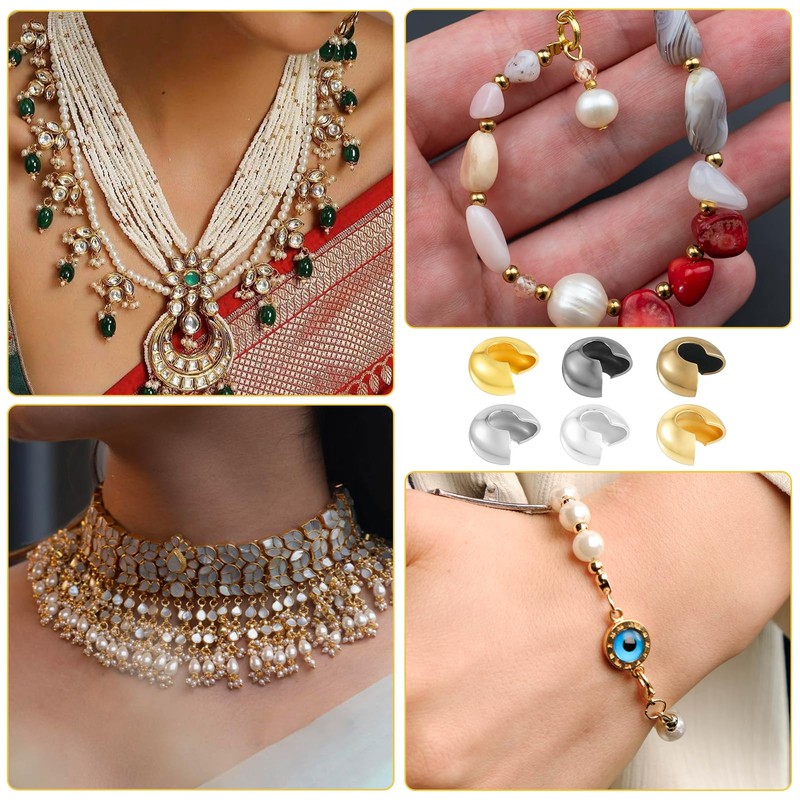 300 PCS Metal Crimp Covers, 3mm Jewelry Crimp Beads Half