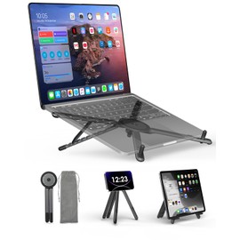 Viozon Portable Laptop Stand for Desk & Travel, Magnetic Phone Holder Tripod, Compatible with 10–16" Laptops and 4–13" Phones/Tablets, Compact Foldable Aluminum Alloy, 8-Level Height Adjustment
