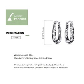 Bellitia Jewelry Fashion Jewellery Filigree Earrings Hoop Earrings Made of 925 Sterling Silver, Vintage Hoop Earrings Carved Vine Hollow Earrings Fine Zirconia Jewellery for Women Ladies, Sterling