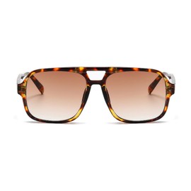 qinqilanqi-S Retro Sunglasses for Men Women Classic 70s Vintage Rectangular Oversized Square Sunglasses Double Bridge, leopard/double tee