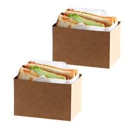 XZJMY 50 Pack Paper Take Out Containers,Mini Burger Boxes,Toast Holding Bread Tray, Sandwich Hot Dog Donut Egg Waffle Packaging Box for Take Out Food Containers (M-Cowhide), White,Coloured,Cowhide