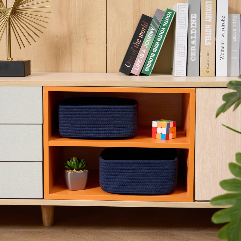 MiniArk Small Square Shallow Baskets for Organizing, 9.7x9.7x4.3 Inch Rope